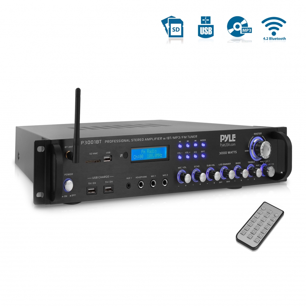 Pyle Bluetooth Hybrid 3000 watts Amplifier Receiver with Wireless Streaming  Ability